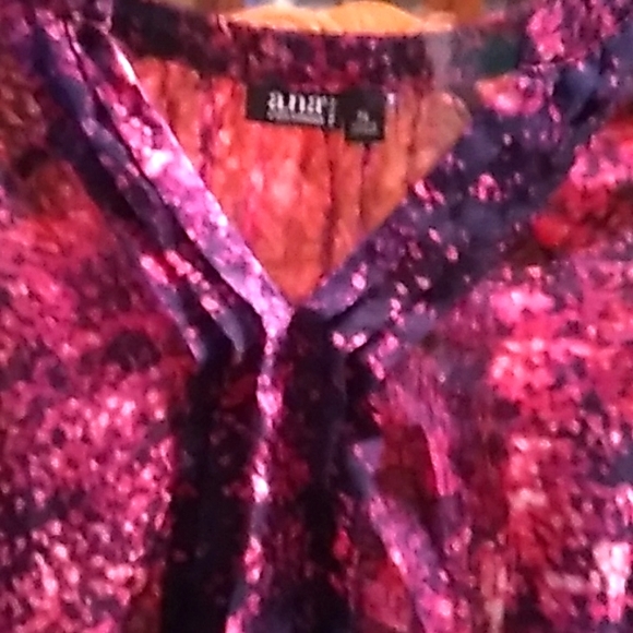 ANA Petite Blue Red Sheer Blouse. 3,/4 ,Sleeves V Neck - Picture 4 of 8